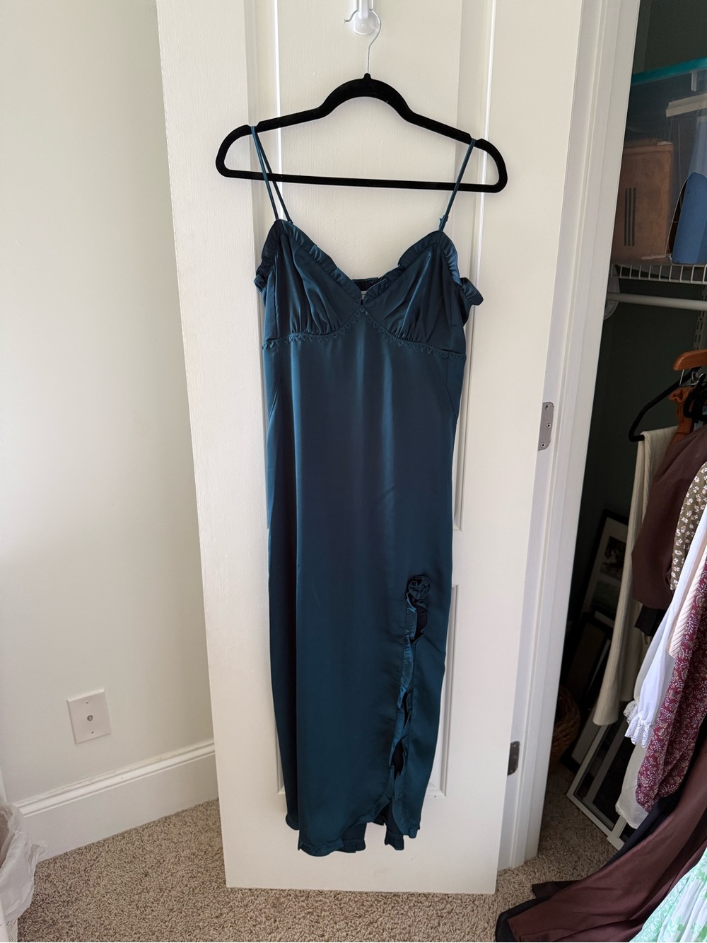 Silky Teal Slip Dress with Spaghetti Straps